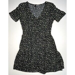 DIVIDED by H&M Womens 3XS XXXS Black Floral Button Front S/S SHIRT DRESS EUC